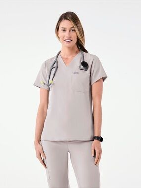 Figs Women's V-Neck Catarina Scrub Top - Light Gray Size Small Slate